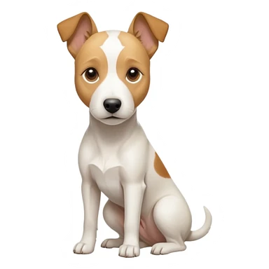 a full body facing front on of a buff white parson russell terrier looking dog the size of a kelpie with light brown long ears resting on its face and a light brown patch on one eye and a large snout. the rest of the dog is completely white.  sticker