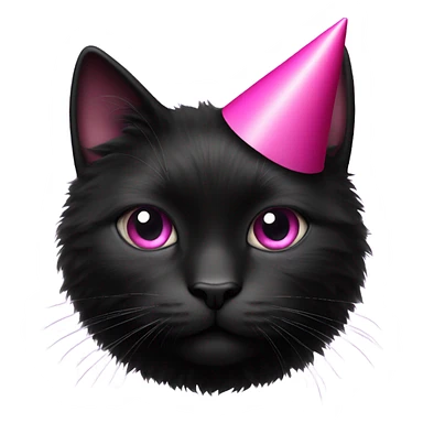 fluffy black cat with a black and pink party hat sticker