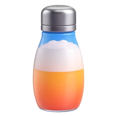 Make a salt emoji with no face that looks exactly like the reference image, in iOS emoji style. 3D, shiny, smooth gradients, soft shadows, realistic salt shaker shape, metallic lid, no face. Add a subtle highlight to the glass. sticker