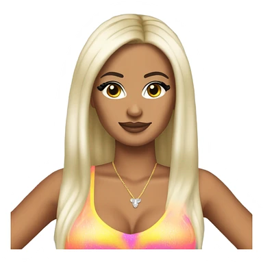 Tanned woman with long black hair, dressed in y2k Paris Hilton hair, makeup, and neon attire sticker