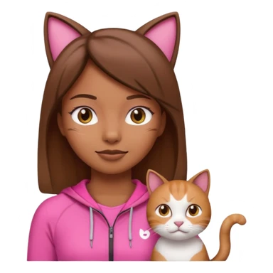 Emoji Yoga girl in pink sportswear and cat nearby sticker