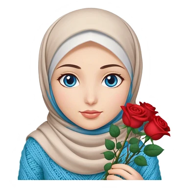 Turkish beautiful finish Konya girl blue eyes with roses hijab does knitting  sticker