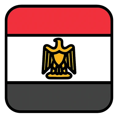 the flag of Egypt, flat design, clear red, white, and black stripes, golden eagle emblem in the center, no text sticker