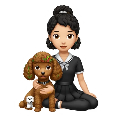 Brown poodle with tie up black hair girl say thank you sticker