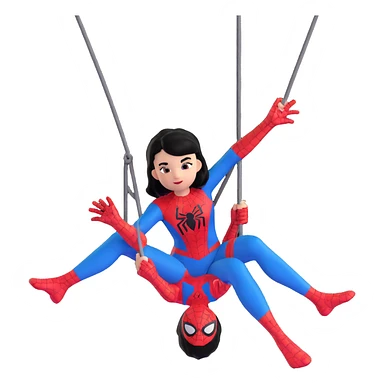 girl with black hair swinging in a Spiderman suit sticker