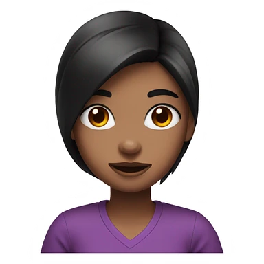 girl emote cuddling a heart with red shirt purple eyes black hair and smile on face sticker
