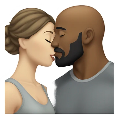 White brunette kissing muscular black bald man with beard sticker