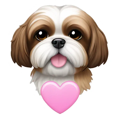 Shih tzu dog short brown ears with pink heart pendant sticker