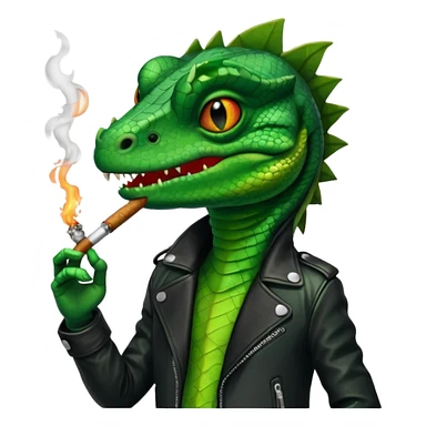 Lizard in a black jacket smoking a blunt sticker