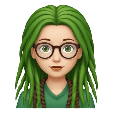 A white Girl with glasses,Brown long hair, grenn dredd sticker