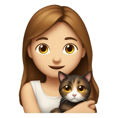  Brown hair girl hug calico cat sticker