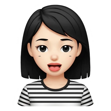 Black-haired girl, short to the neck, wearing white shirt with black stripes, With his head sideways, winking one eye, and sticking out his tongue  sticker
