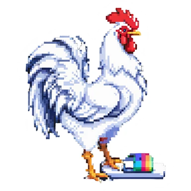 white rooster wearing flip-flops sticker