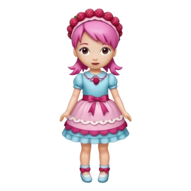Isolated detaile illustration incredibly raspberry torte doll figurine full body with pink hair and a raspberry hairband sticker