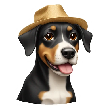 Black and Tan dog wearing a hat sticker