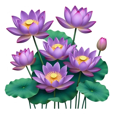 bunch Purple Lotus,stem, Lotus leaf sticker