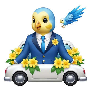 cute budgie in a suit with flowers on a car  sticker