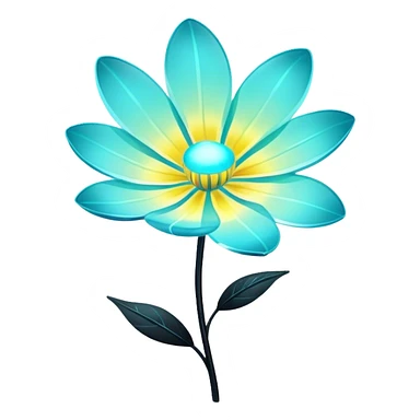 Pastel black and cyan iridescent transparent bio-luminescent flower with yellow stripes sticker