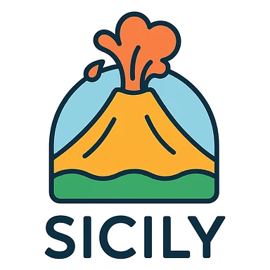 Sicily logo with stylized Mount Etna volcano, modern and clean design sticker