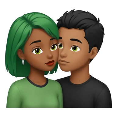 Black girl with green hair kissing white boy black hair sticker