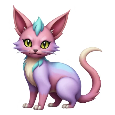 White pastel iridescent  edgy Noivern-Noibat-Purloin-Torracat-Lykoi-Caracal-cat-Fakemon-fusion-hybrid-creature sticker