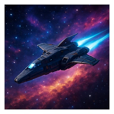 spaceship flying through stars, sci-fi style sticker