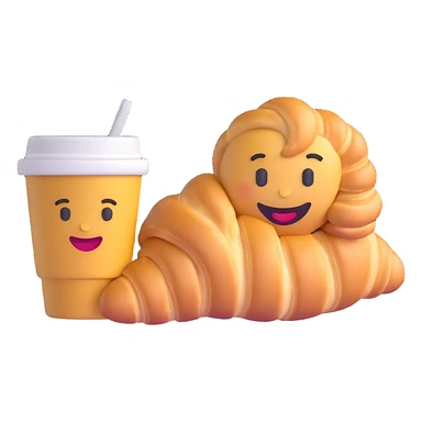 3D emoji of a croissant and coffee sticker