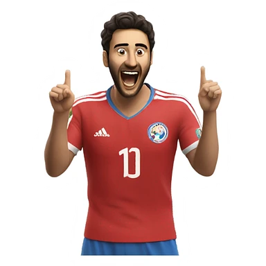 Arda Güler celebrating a goal: his right hand firmly placed on his chest while his left hand is raised and pointing towards the sky, capturing a moment of youthful exuberance, gratitude, and joy sticker