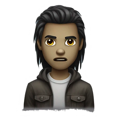 teen light skin boy zombie with long dark hair and dark eyes sticker