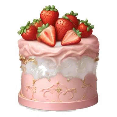vintage rococo highly detailed pale pink cake with strawberries sticker