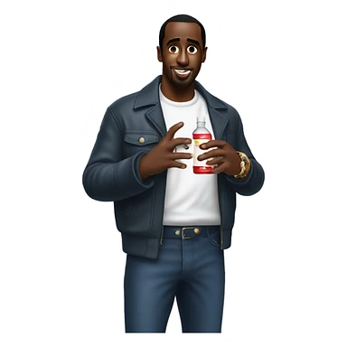 p diddy holding a bottle of baby oil sticker