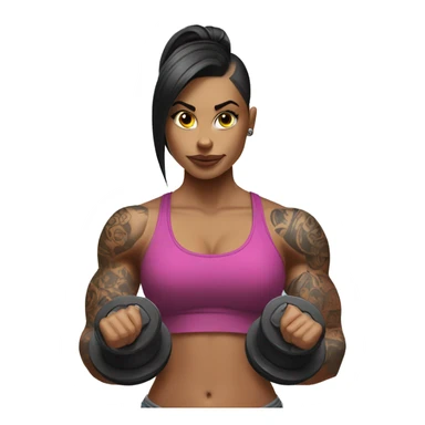 Tattooed girl big muscles lifting dumbbells sticker
