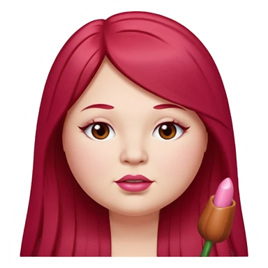 chubby white woman cherry red long straight hair parted middle sticker