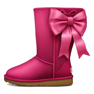 Realistic pair of zip up raspberry color Ugg boots with silk ribbon bow sticker