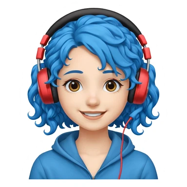 blue haired earringed heaphone wearing girl very very curly long haired sticker