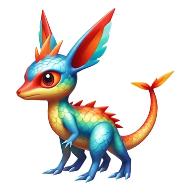 Colorful Shiny Exotic Victini-Salandit-Aurorus-Fakémon-hybrid-creature (full body)  sticker