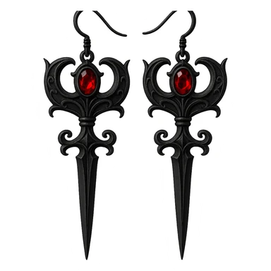 goth earrings, black dagger with red gem, dramatic gothic, bold sticker