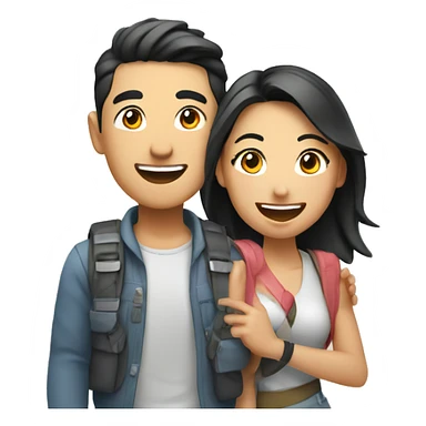 Attractive young  Asian couple excitedly traveling having fun sticker