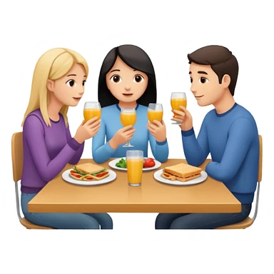 friends having lunch together, face each other, indoor, three people sticker