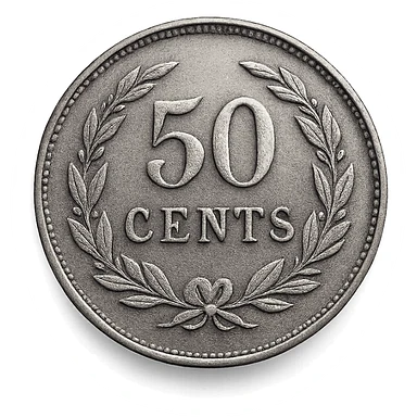 a 50 cent silver coin, realistic, detailed, metallic shine sticker