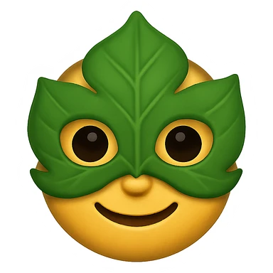 face with green leaf mask emoji, digital illustration sticker