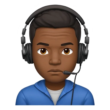 A 25-year-old black man with headphones on and pouting.Pout the lip sticker