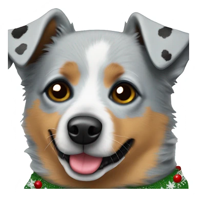 Blue heeler dog with one black spot on left eye in a Christmas sweater sticker