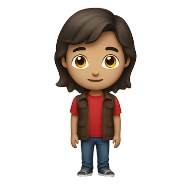 Boy with semi-long semi-dark brown hair with red shirt sticker