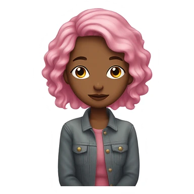 create a girl with pink hair, earrings, who hugs herself, her eyes are covered and her head is slightly bowed on her shoulder. The pose should reflect self-love sticker