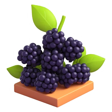 Make the berries black and add cartoonish style to the entire composition: bright, expressive shapes, modern 3D iOS style, square composition, clean background. sticker