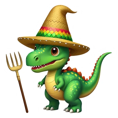 Dinosaur wearing sombrero with pitchfork sticker