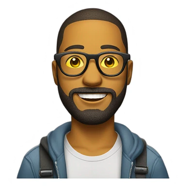 young man with a beard with glasses with yellow lenses holding a microphone sticker