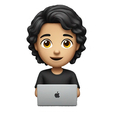 Memoji a 10 year old boy with dark hair typing on a laptop sticker