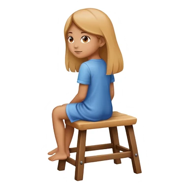 A vector emoji icon of a young girl sitting on a simple wooden stool. She is facing away from the viewer, with her back fully towards us sticker